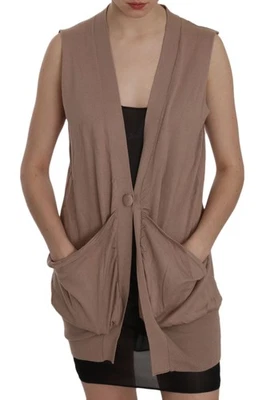 PINK MEMORIES Brown 100% Baumwolle Ärmellos Strickjacke Top Damen Weste - Bild 1 von 4