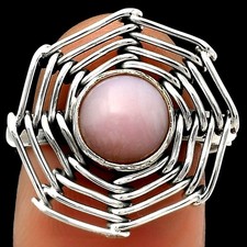 Wire Wrap - Pink Opal - Australia 925 Sterling Silver Ring s.8 Jewelry R-1445
