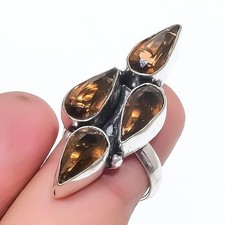 Smoky Quartz Pear Shape Gemstone Ring Handmade Birthday Gift Jewelry 4" FR 1530