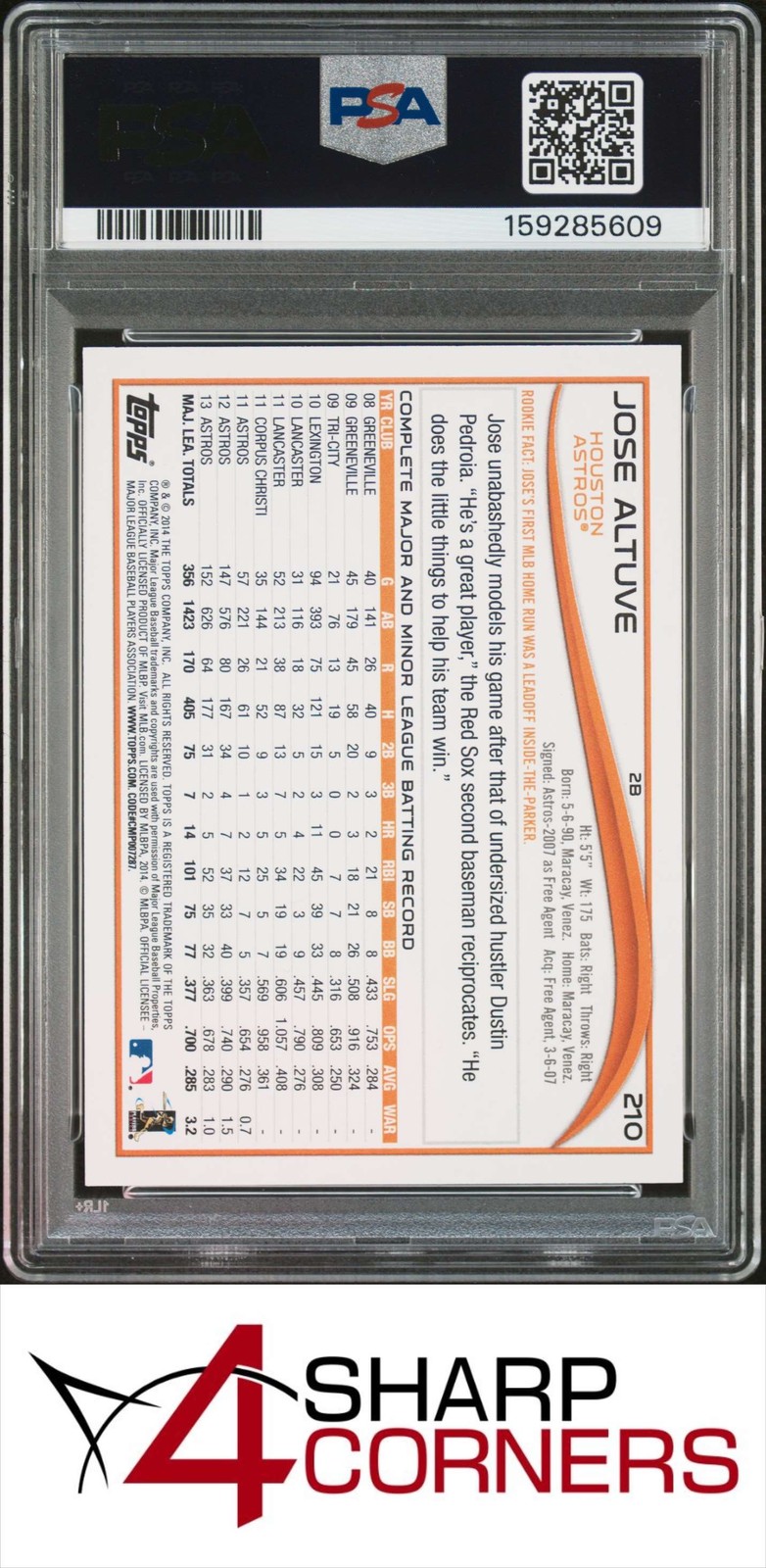 2014 TOPPS #210 JOSE ALTUVE-MIKE TROUT PSA 10 view 2