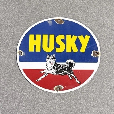 #ad VINTAGE HUSKY GASOLINE DOG PORCELAIN SIGN CAR GAS TRUCK MOTORCYCLE OIL $76.99