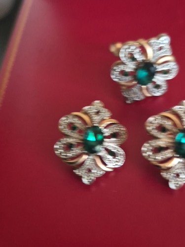 Turkish SILVER GP EMERALD 2PC Set Ring 8 & Leverback EARRING 1"  NWOT - Picture 2 of 9