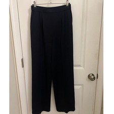 VTG St. John Santana Knit Pleated Wide Leg Pants High Rise Sz 4 Navy Preppy Chic