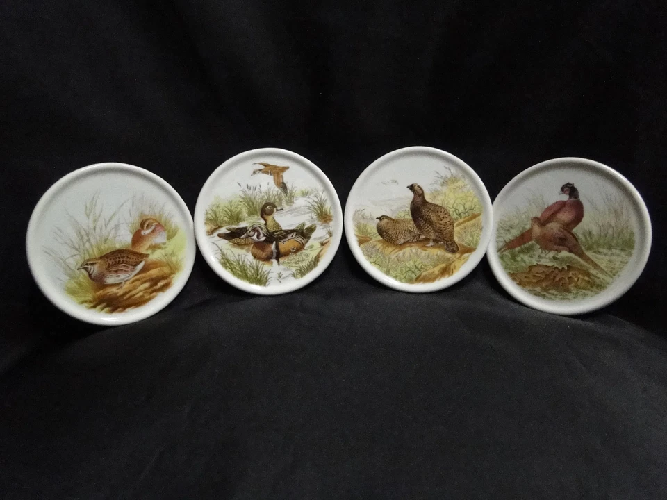 Spode Woodland Quail, Wood Duck, Grouse, Pheasant: NEW 4 Coasters & Holder, Box - Image 2 of 4