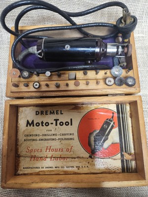1938 Dremel Moto Tool Model 2, Bakelite, Wood Box,  Accessories, Working, Vtg