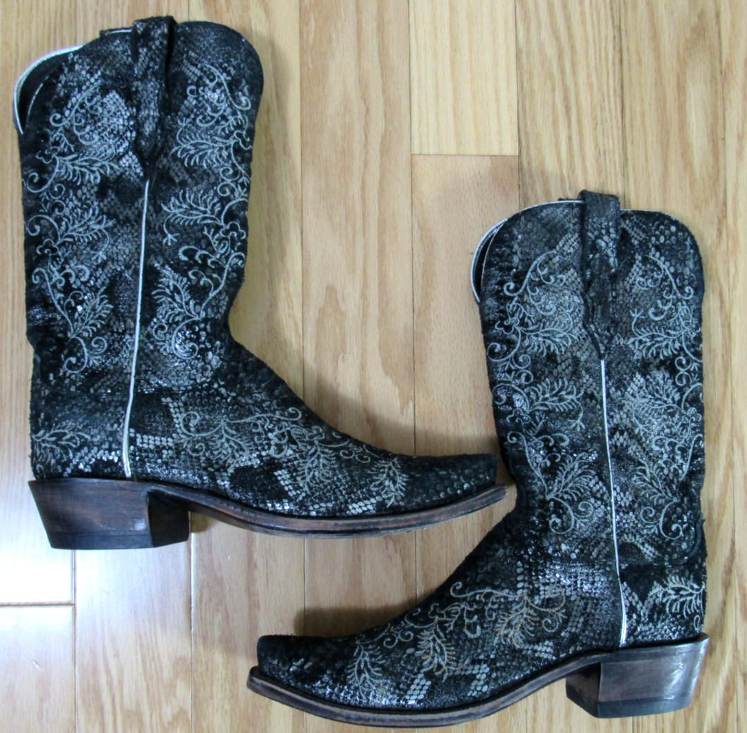 Lucchese Black Sueded Python Snip Toe Boot 9 B - image 2