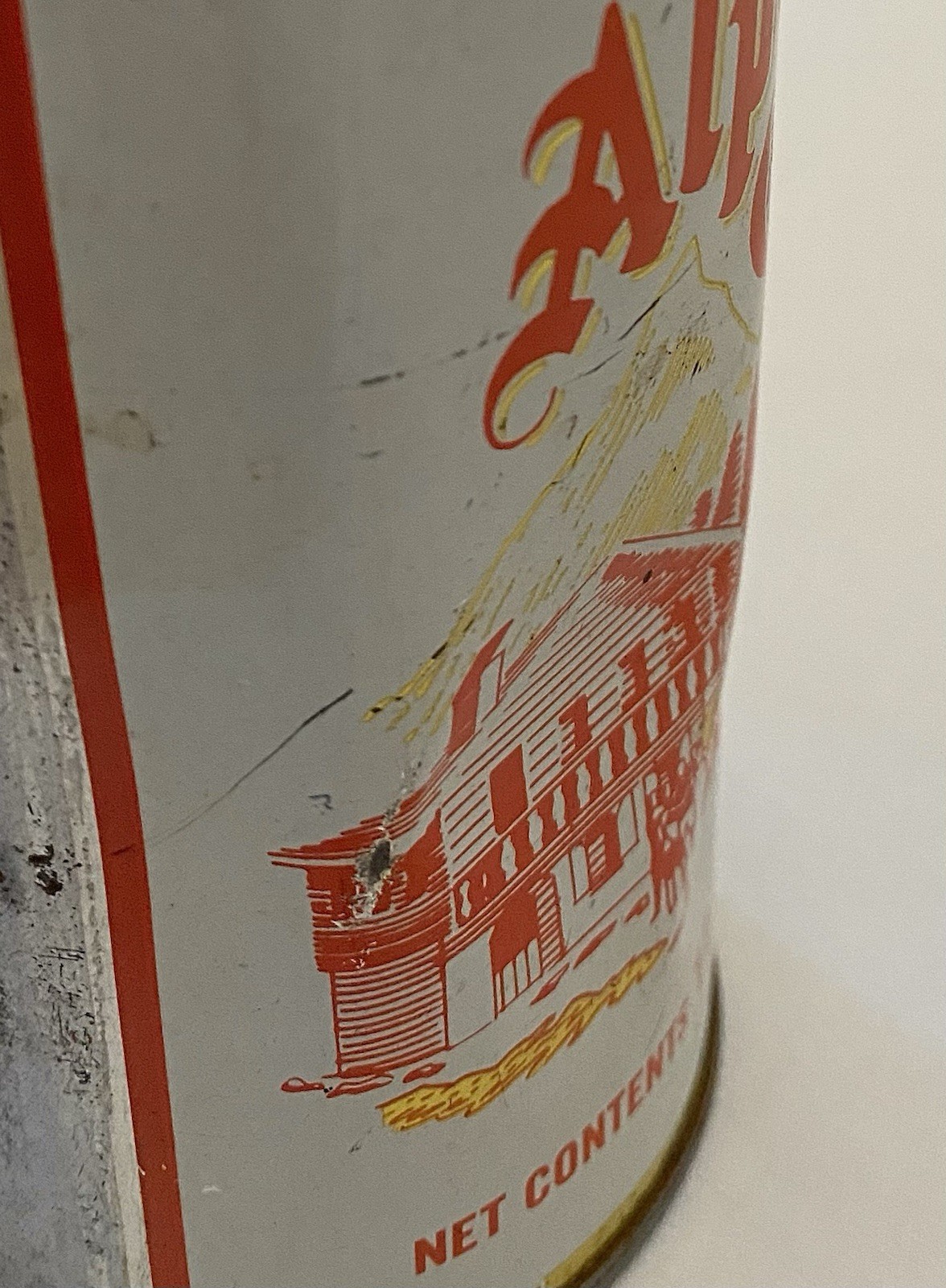 VINTAGE 1970 ALPEN GLEN Flat Top Beer Can - Burgermeister Brewing, San Francisco