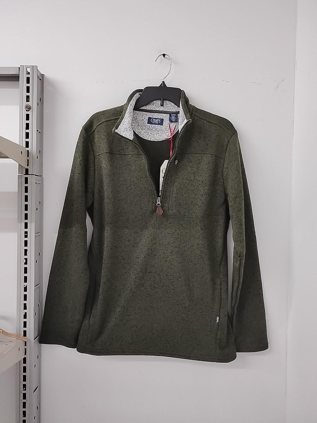 Chaps brand men's quarter-zip fleece pullover sweater.