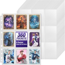 9 Pocket Trading Card Sleeves Binder Sheets, 360 Pockets White Side Loading Card