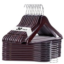 Cherry Wooden Hangers 30 Pack, Solid Wood Hanger with Non Slip Pant Bar, Heav...