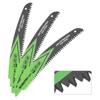 WORKPRO 3PC 9'' Arc Wood Pruning Reciprocating Saw Blades Set 6TPI Japanese Teeth