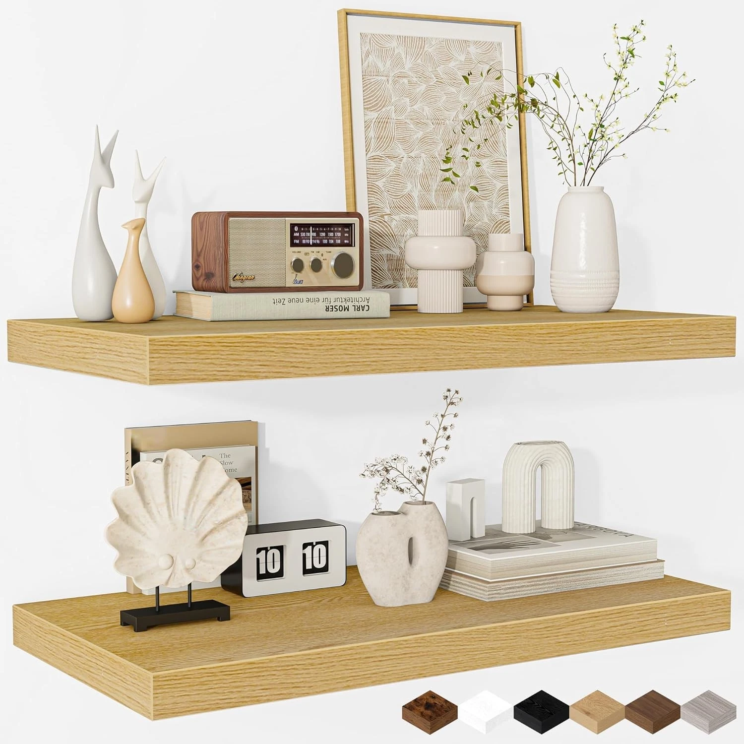 Floating Shelves - 2 Pack 24x12x1.5 Inch Deep Rustic Wooden Wall Shelves