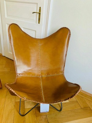 Butterfly Chair Vintage Ledersessel Klappbar Gelb 1er Set Poliert Eisenrahmen