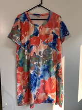 Talbots Size XL French Terry T-Shirt Dress Painted Flowers Short Sleeve Casual