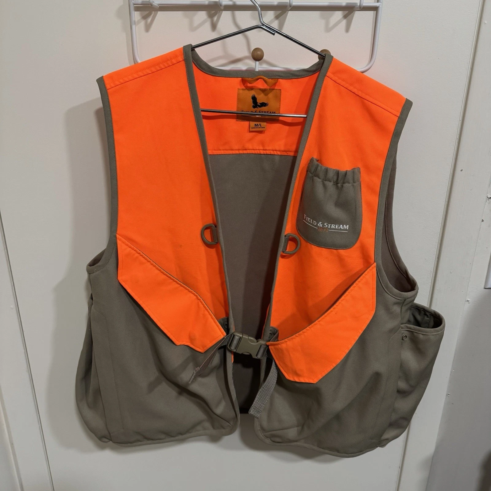 Field & Stream Orange / Khaki Hunting Fishing Utility Vest Size M/L Men's Shell