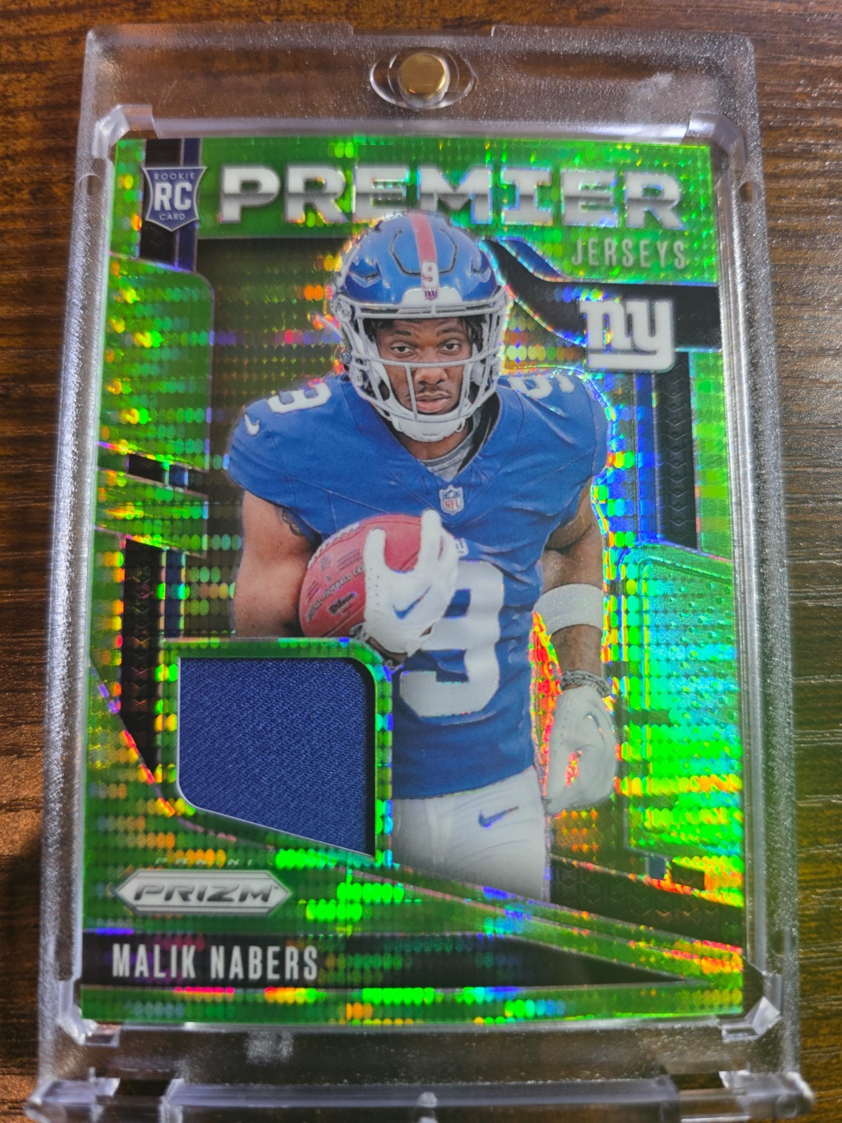 Malik Nabers 2024 Panini Prizm Premier Jerseys Neon Green Pulsar Rookie