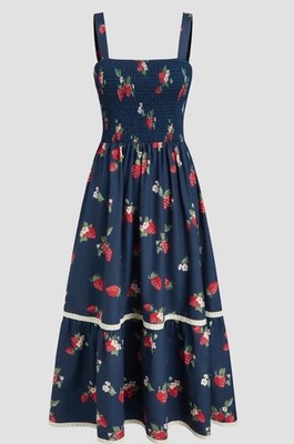 Cider Square neck strawberry shirred Tiered Maxi Dress XXS | eBay
