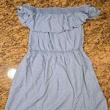 Express Women's Chambray Off-the-Shoulder Dress light wash denim | Small
