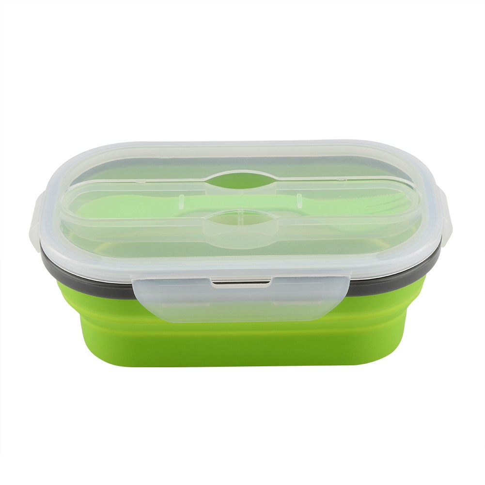 Silicone Lunch Picnic Food Fruit Box With Fork Fold Able Telescopic Stretc KRI✈️