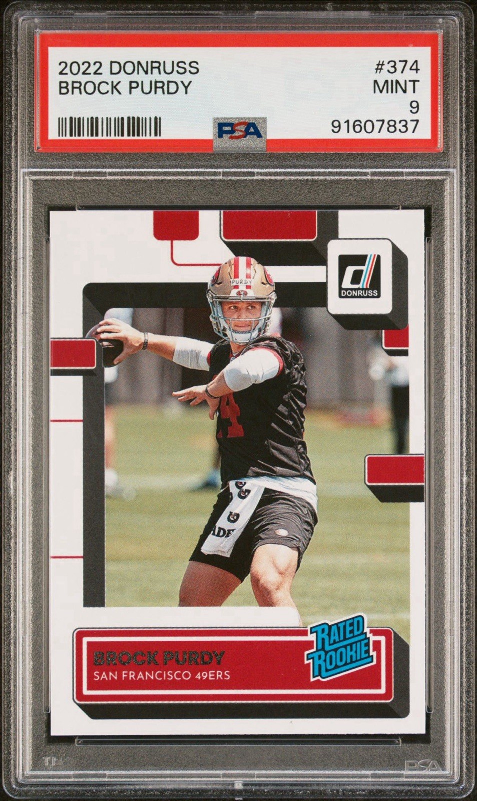 2022 PANINI DONRUSS #374 BROCK PURDY RC RATED ROOKIE PSA 9