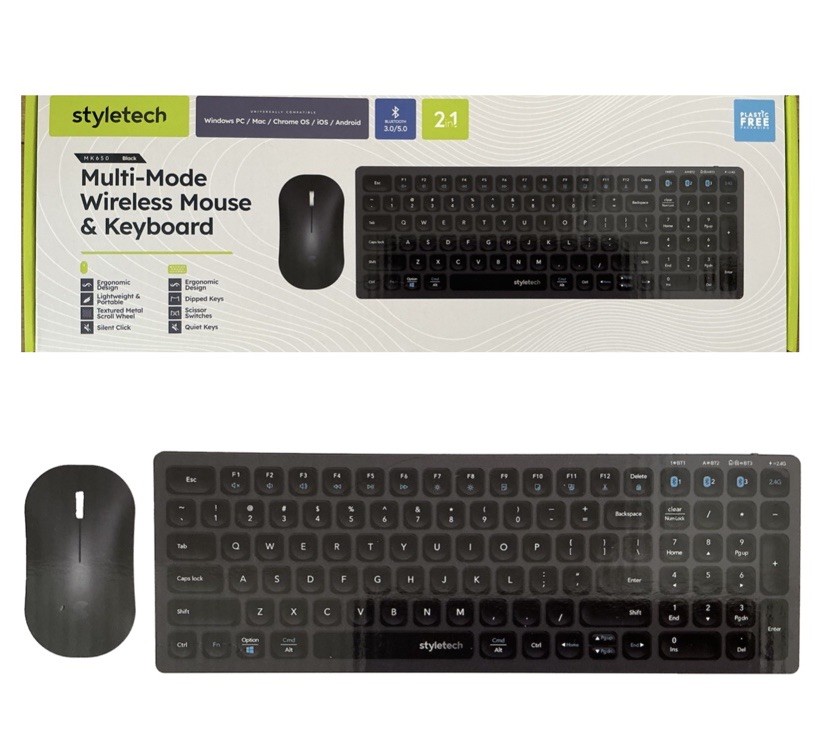 Styletech MK650 Multi-Mode Wireless Mouse & Keyboard USB-C Quick Charging Black