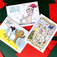 3 Naughty Adult Holiday Cards Xmas Christmas Elf Snowman Gingerbread Cookie gay