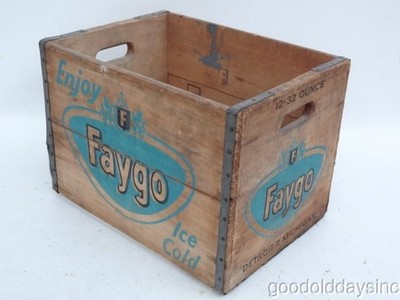 Rare Vintage Enjoy FAYGO Ice Cold Beverages Wood Soda Pop Crate from DETROIT Mi