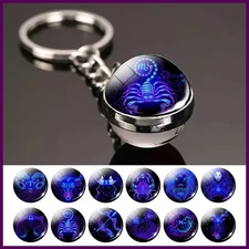 Double-sided Glass Keychain - Constellation Key Ring Stone Ball Pendant Fashion
