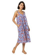 A. Richards VTG Aughts Y2K Sun Dress Midi Blue Floral Wooden Buttons Womens XL