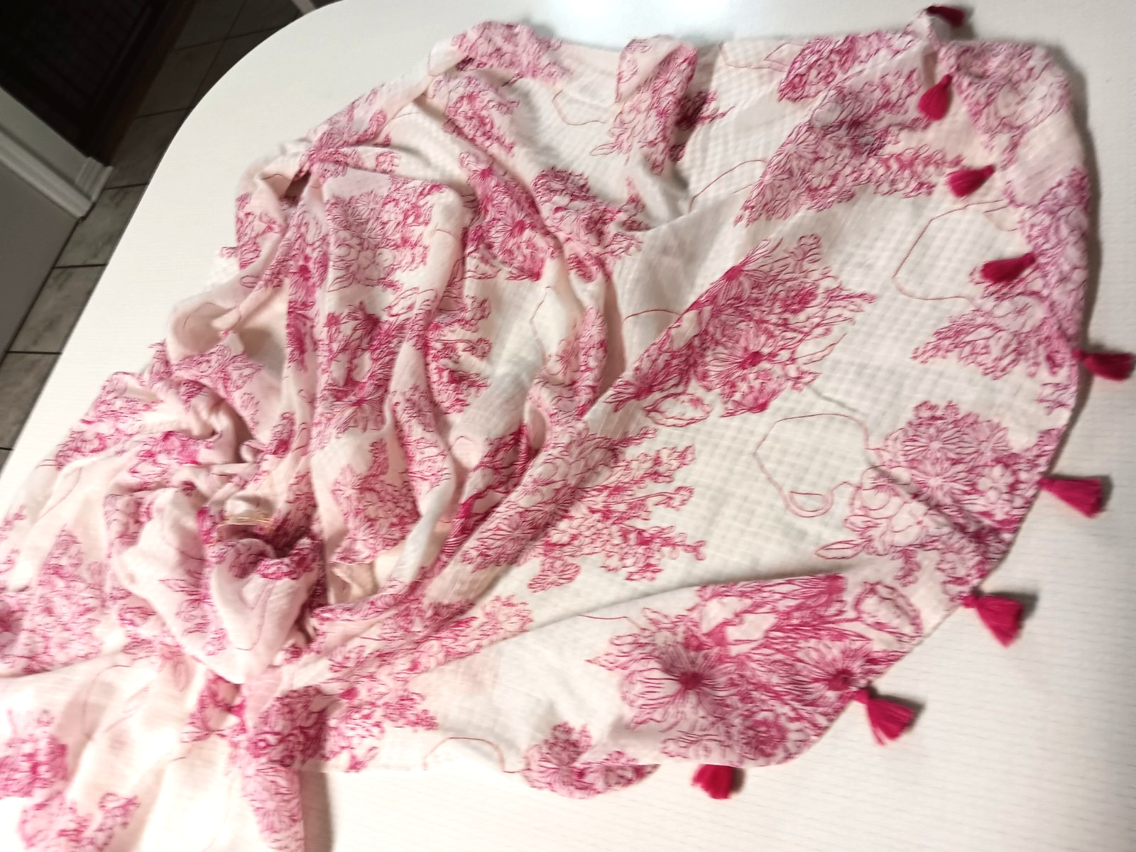 Laura Ashley Scarf Womens Cotton Pretty with Fringe