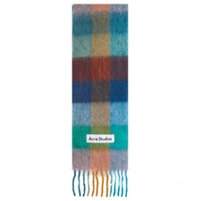 ACNE STUDIOS Valley Checked Wool Scarf (Turquoise/Camel/Blue) 100% GENUINE NEW