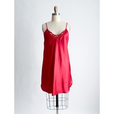 Secret Treasures Chemise Vintage 90s Satin Slip Nightie Red Embroidered V-Neck
