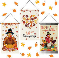 3 Pcs Fall Door Sign Flag Thanksgiving Turkey Door Hanging Banner