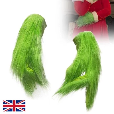 Adult Christmas Green Grinch Plush Gloves Xmas Cosplay Costume Hand Decoration