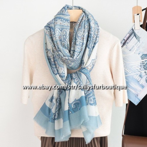 Sallys Cashmere Ring Scarf Wrap Shawl Paisley Print Thin Soft Delicate 78"*39" - Picture 5 of 35