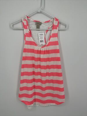 Kohl’s • Eyelash Couture • Neon Pink Striped Lace Back Tank Top • Size L •  NWT