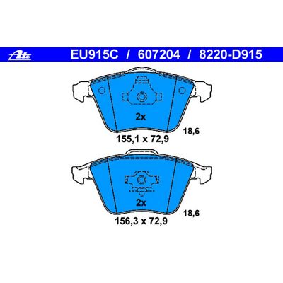 ATE Front Disc Brake Pad Set for 3, C70, 9-3, 9-3X, C30, S40, V50 (607204)