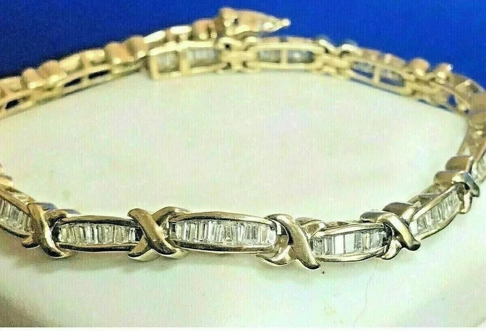 Baguette Cut Lab-Created Diamond Tennis Women's Bracelet 14K Yellow Gold Plated - Image 4 of 4