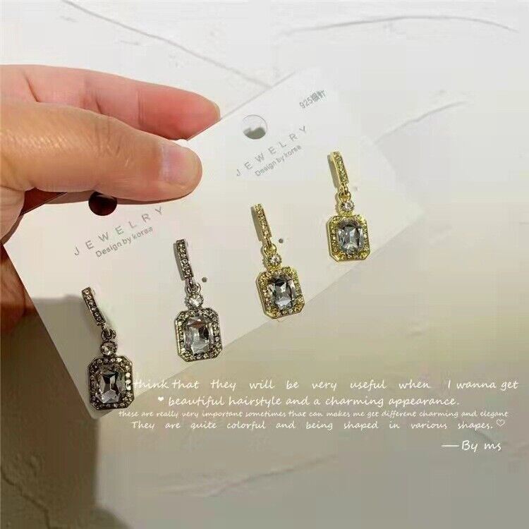 Women Drop Stone Earrings Girls Silver Gold Jewellery Tassel Stud Hoop Gift
