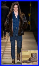 F/W2015 look#33 NEW VERSACE BROWN OSTRICH LEATHER BOOTS with SIDE ZIPPER 44 - 11