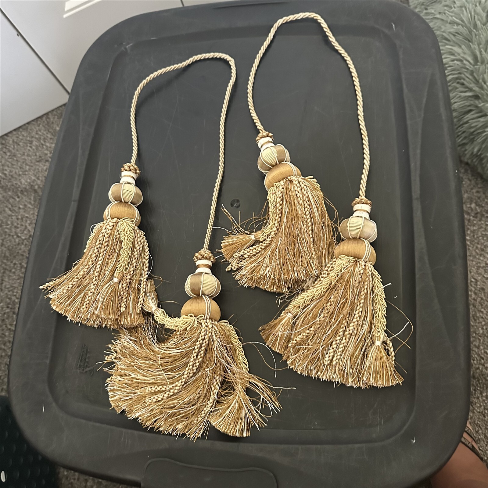  CURTAIN TIEBACK Pair DRAPERY TASSEL Set of 2 Gold Cord Tassel Fringe Ball