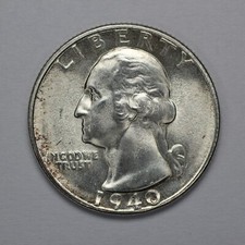 1940 S Washington Silver Quarter UNC
