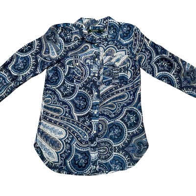 トップス Ralph Lauren BD shirt paisley bandanna Lauren Ralph Lauren Paisley Blouse Blue Bandana Print Women Top