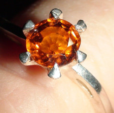 1.10 ct BEAUTIFUL ORANGE SPESSARTITE GARNET RING 925 STERLING SILVER. 7.25