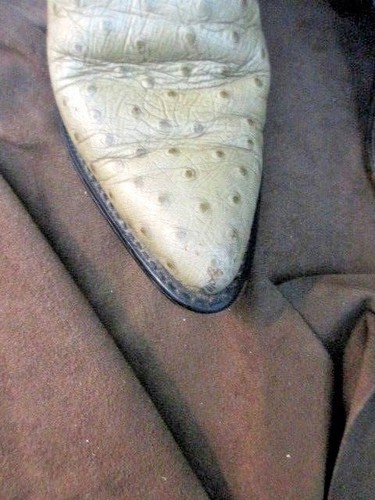 cowboy boot ladies size 5 1/2C Acme cream color faux ostrich print #166036 - Picture 6 of 6