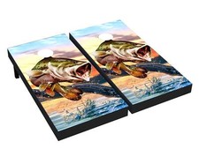 A fish leaping Cornhole Board Wrap LAMINATED Wraps Decals Vinyl skin 74