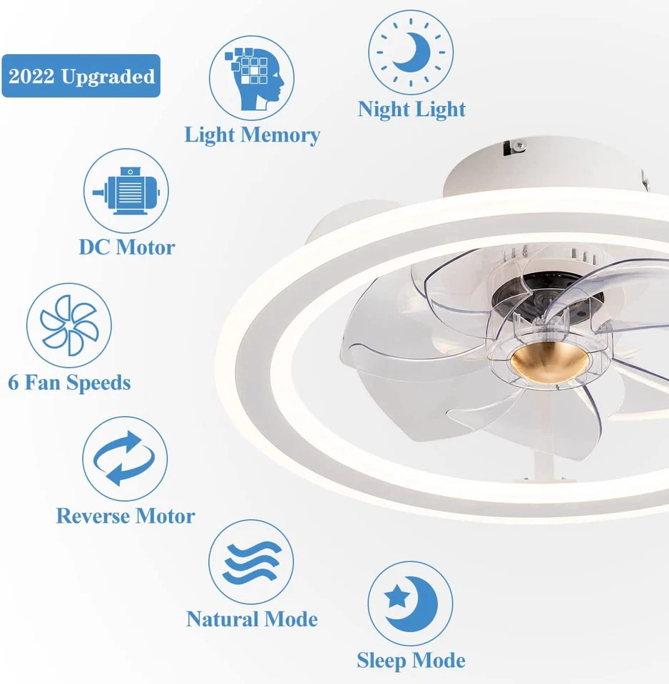 20'' White Modern Indoor Flush Mount Ceiling Fan with Lights Remote Control, Rem - Image 2 of 4