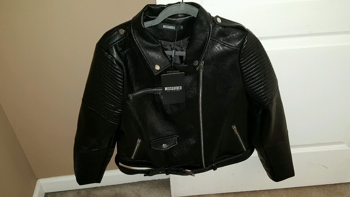 Missguided Black Leather Punk Jacket Misguided Pleated Shoulder