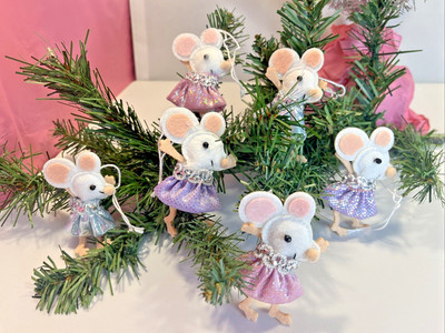6 pcs Cute Little Felt Girl Mice Christmas Dress Ornaments Christmas Mice U23