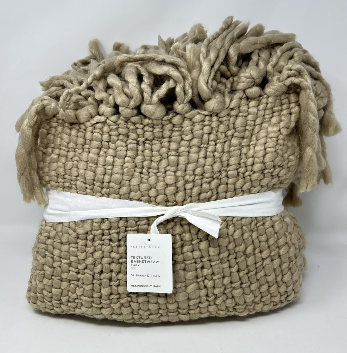 New Pottery Barn Textured Basketweave Knit Throw 50